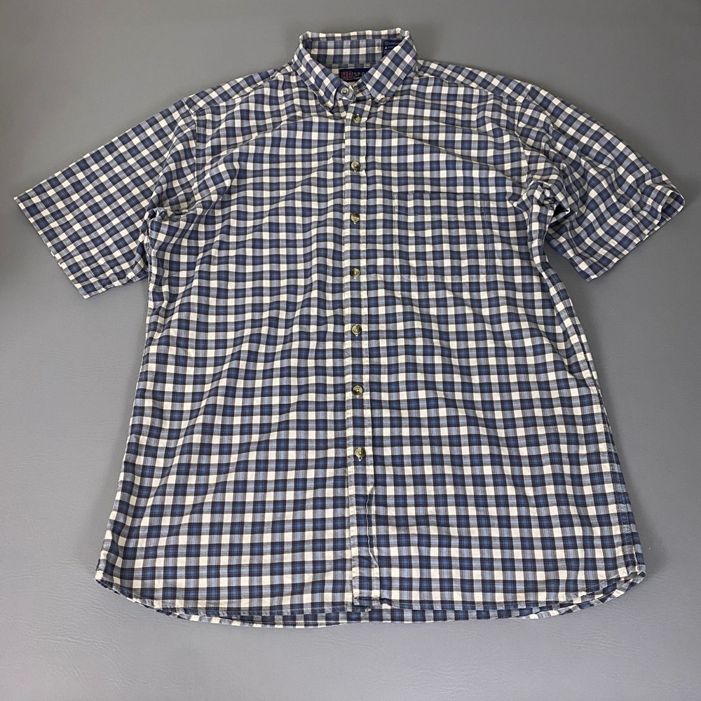 Harbor Bay Sport Button Down Shirt Mens XLT Tall Blue Gingham Plaid Short Sleeve